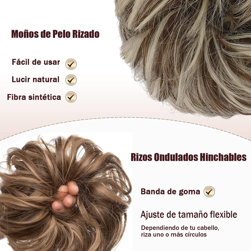 2 Piezas Chongos Postizos de Cabello, Moños de Pelo Rizado