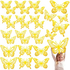 Yeaqee 24 Pcs Large Butterfly Party Decoration Set 2 Sizes 3 Styles Large 3D Butterflies Wall Decor Stickers for Birthday Baby Shower Nursery Bedroom Wedding Decor Cutouts (Golden,Stylish Style)