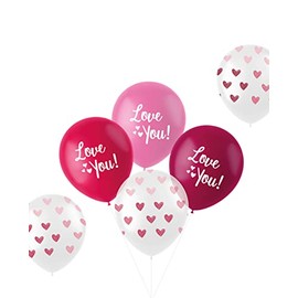Folat 24885 Romantic Decorative Balloons 'Love You' Mix Pink 33 cm Pack of 6 Latex Balloons Helium for Wedding Valentine's Day or Mother's Day Pink
