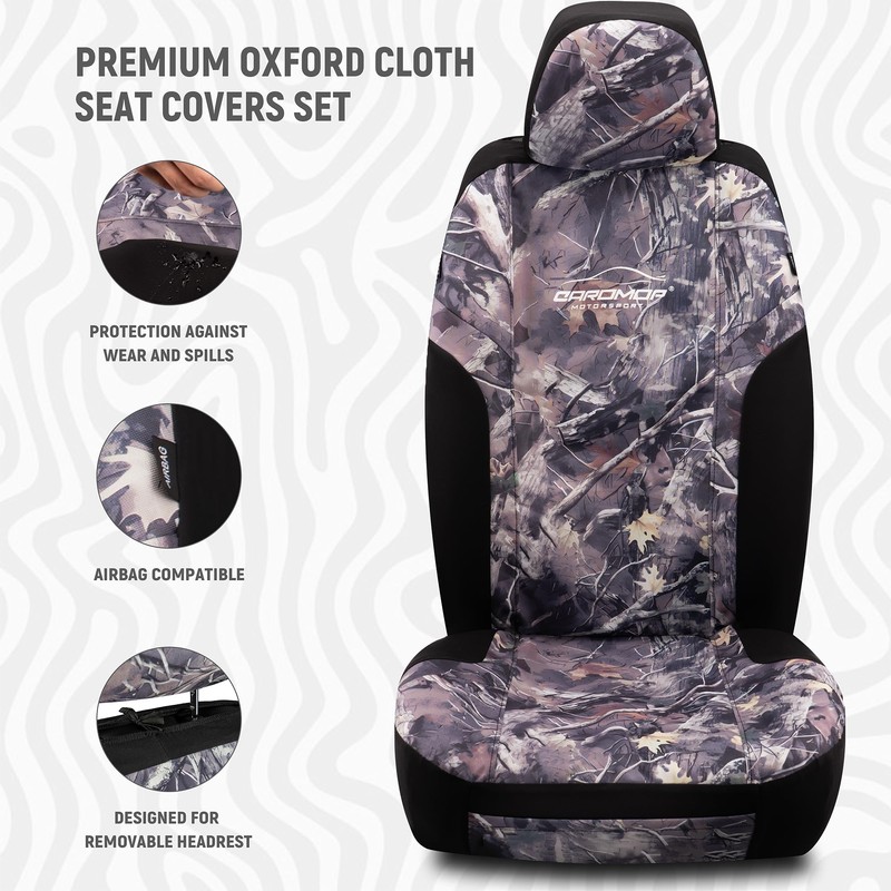 CAROMOP Premium Camo Front Seat Covers – Waterproof Wear Resistant