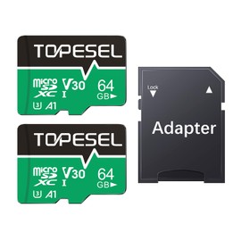 TOPESEL 64GB 2 Pack Micro SD Card Micro SDXC TF Card Flash Memory Card Up to 90MB/s, for Action Cameras, Drones, Smartphones and Tablets, 64GB Memory Card SDXC UHS-I, U3, A1, V30