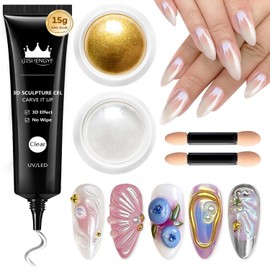 3D Nail Gel Art BISHENGYF - 15g Sculpting Gel Nail Glue with Gold White Chrome Nail Powder for Nail Art Non-Sticky Hand Hard Gel Carving Gel for Chrome Powder for Art Home DIY