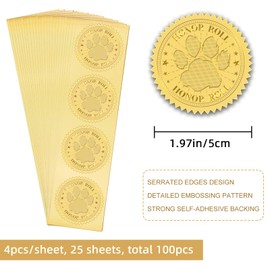 CRASPIRE 2" Gold Foil Sticker Honor Roll 100pcs Certificate Seals Gold Embossed Paw Print Round Embossed Foil Seal Stickers for Envelopes Invitation Card Diplomas Awards Graduation