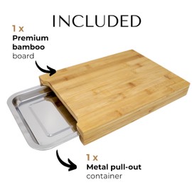 JS Gourmet Bamboo Chopping Board with Non Stick Pullout Stainless Steel Tray, Elevate you Kitchen Experience with Versatile Cutting Board for Cutting, Chopping and Carving
