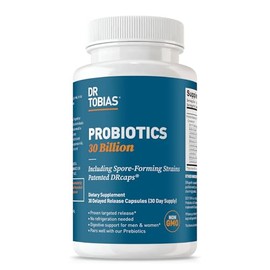 Dr. Tobias Probiotics 30 Billion CFU, Delay Release, Shelf Stable, for Women Men, No Refrigeration