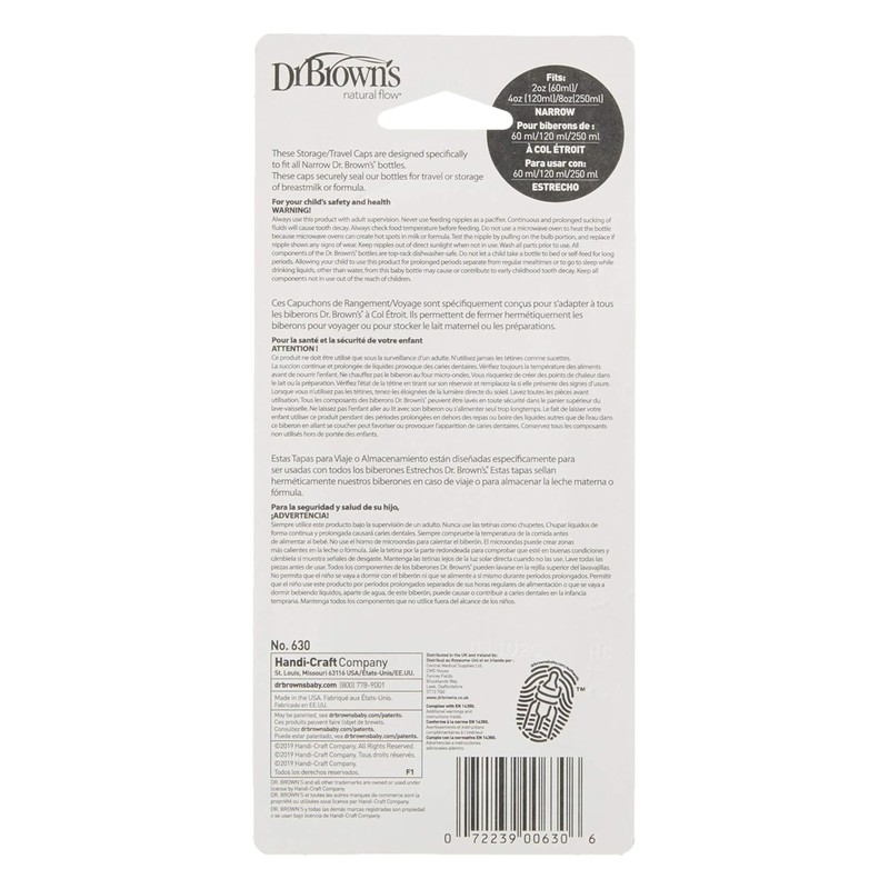 Dr. Brown's Narrow Storage/Travel Caps for Anti-colic Options+ Baby Bottles,