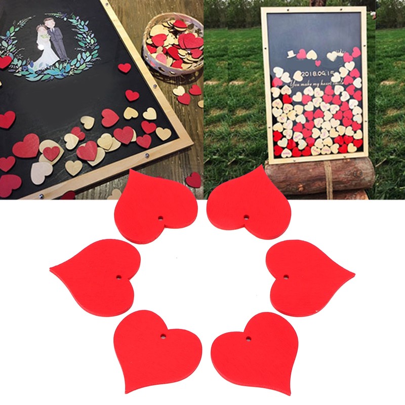 100Pcs Wood Slices HandMade Red HeartShaped Pendant Crafts DIY Wedding