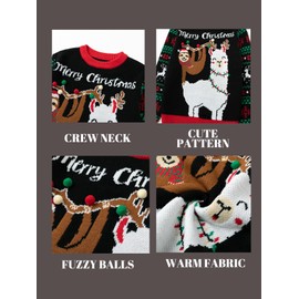 LANPULUX Women's Ugly Christmas Sweater Funny Alpaca Ugly Sweater Novelty Sloth Pullover Sweater for Holiday Parties