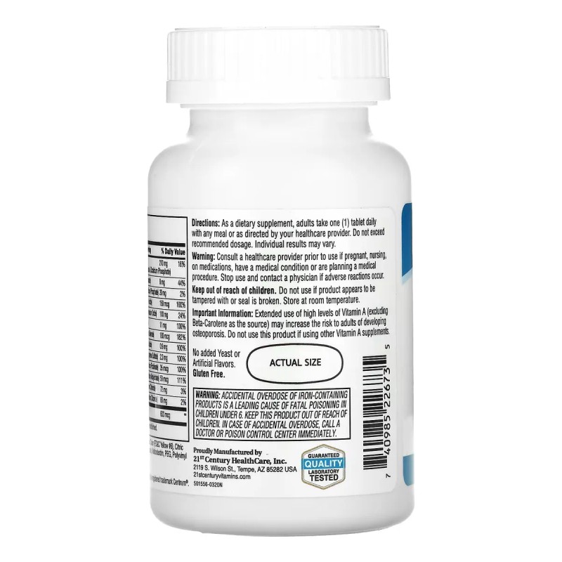 21st Century Multivitamínico Y Multimineral 120 Tabletas Sfn Sin Sabor
