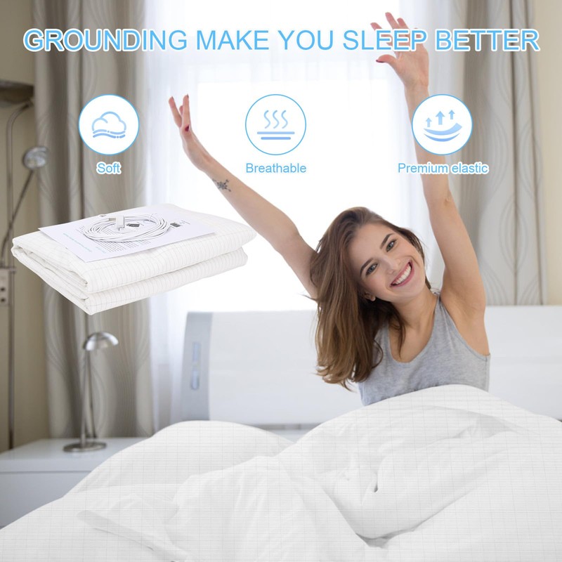 ConBlom Grounding Fitted Sheet with Grounding Cord, Earthing Sheets for
