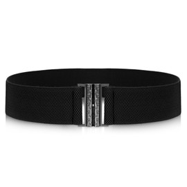 Jeffdad Wide Stretchy Belts for Women, Vintage Elastic Waist Belts Adjustable Cinch Belt Muticolored Ladies Dress Buckle Belt(Black)