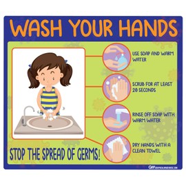 "Wash Your Hands" Kids Version - Adhesive Vinyl Decal by Graphical Warehouse- Visual Communication Tools (10.8x9.25")