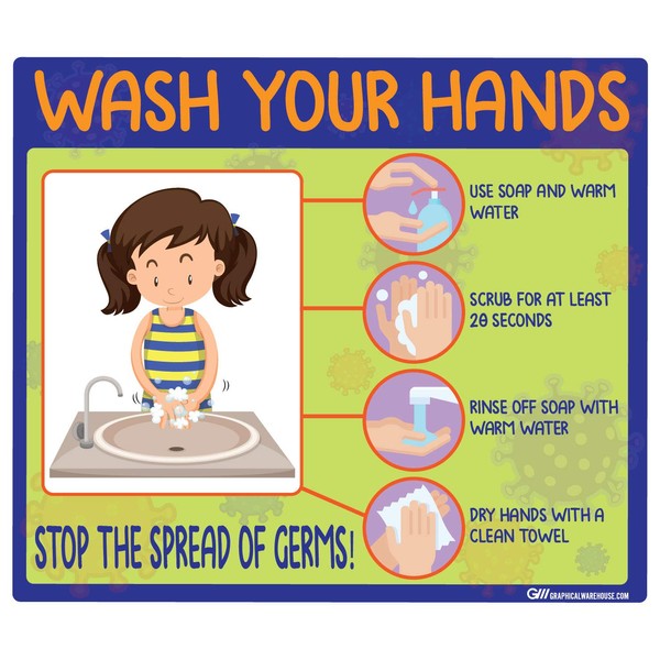 "Wash Your Hands" Kids Version - Adhesive Vinyl Decal by