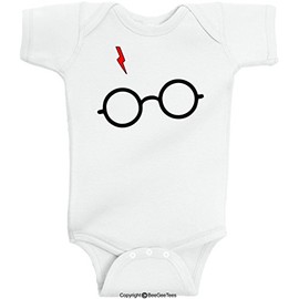 BeeGeeTees Wizard Glasses and Scar Lightning Bolt Funny Baby One Piece Bodysuit (Unisex-Baby) (Newborn, White)