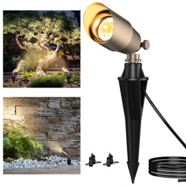 ZONEGRACE Solid Brass Outdoor Uplights & Accent Light Fixtures, Heavy Duty 12V Low Voltage LED Landscape Lighting Bronze, Wired Spot Light for Garden,Lawn,Patio and Yard with LED Bulb (1 Pack)