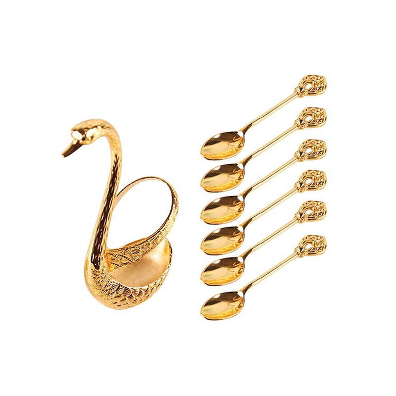 4.8 in Coffee Spoon Set With Holder, Swan Spoon And
