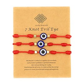 Jasimkiss Evil Eye 7 Knot Lucky Bracelets Adjustable Red String Amulet for Women Men (3pcs Red)