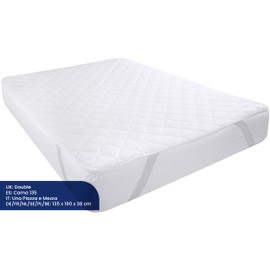Utopia Bedding Quilted Mattress Topper 135 x 190 cm, Soft Microfibre Mattress Cover, Quilted Mattress Protector with Elastic Bands, 4 Corner Elastics, Stretchable up to 38 cm (White)