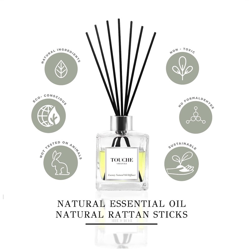 Touche Luxury Natural Reed Diffuser. Long Lasting Scented Home Fragrance.
