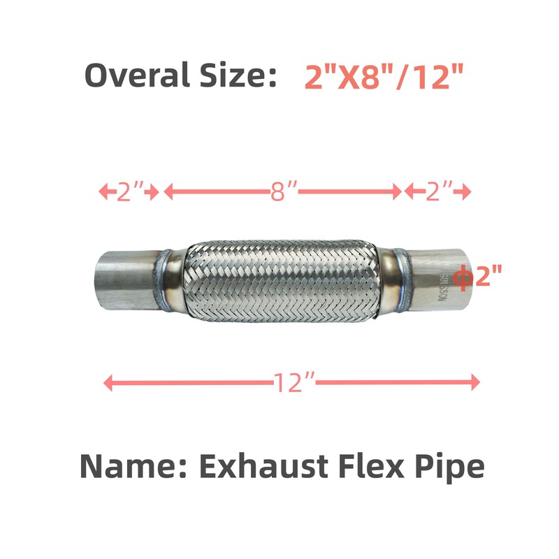 SUISFLXGRO Exhaust Flex Pipe 2"X8"/12" Universal Type 100% Stainless Steel