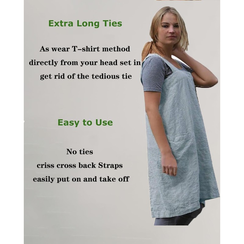 Stomeshle Japanese Aprons Plus Size Smock for Women with Pockets