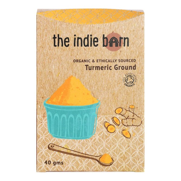 The Indie Barn Organic and Ethically Sourced Turmeric Ground or Turmeric Powder 40g (curcumin >4%)| NO ADDITIVES - NON-GMO - GLUTEN FREE – VEGAN