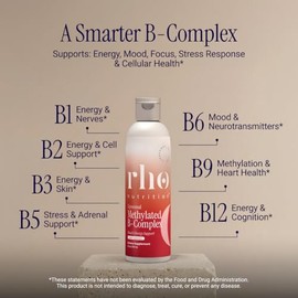 Rho Nutrition Liposomal Methylated Vitamin B Complex – Ultra High Absorption Liquid Active B Vitamins with L-Methylfolate & B12 – Supports Energy, Mood, Stress, Nervous System & Cellular Health