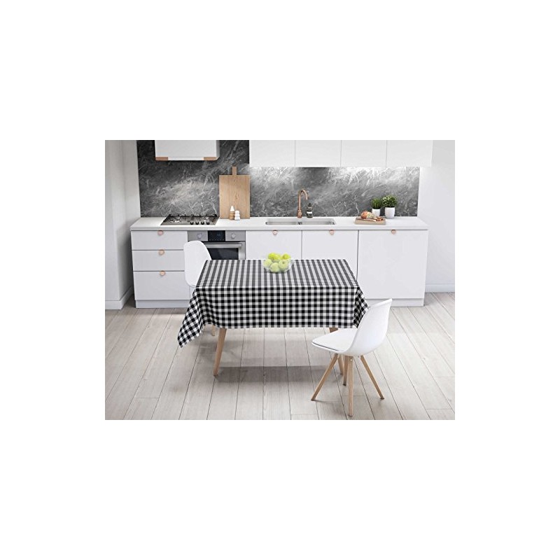Ideal Textiles Gingham Black PVC Tablecloth, Easy Clean Table Cloth,