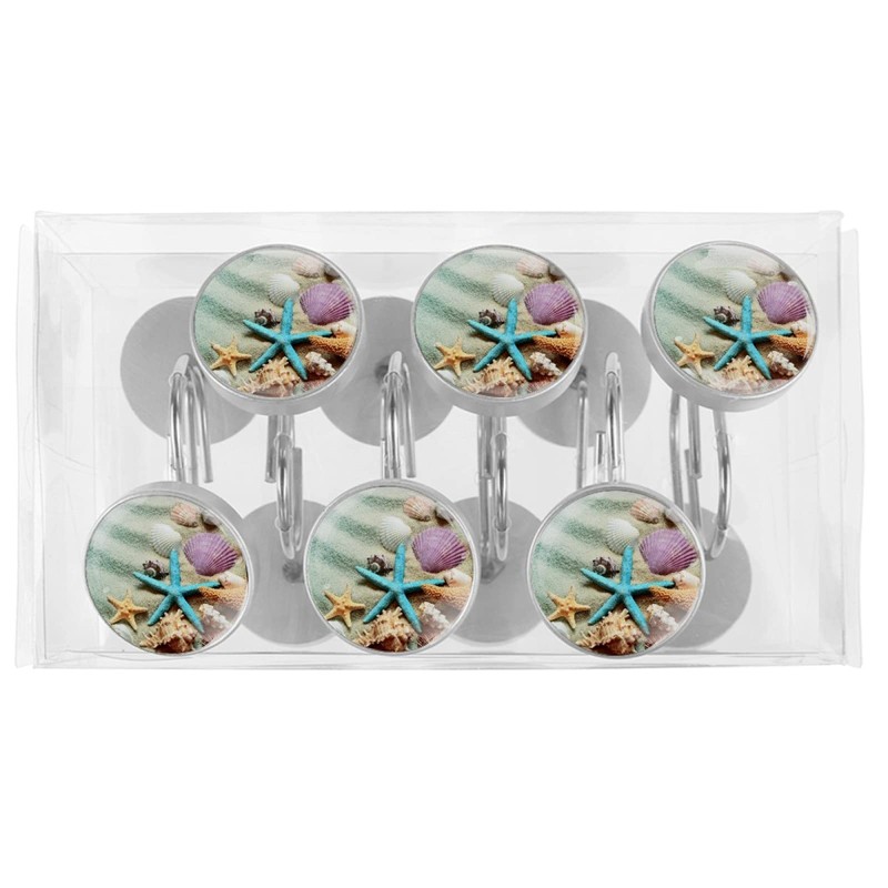 C.IOPMNU 12pcs Seashell Shower Curtain Hooks, Ocean Theme Decorative Shower