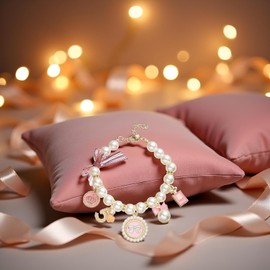 Pink Dog Pearl Collars Cute Pet Necklace Princess Bow Necklace Sweet Bow Collar Puppy Accessories Cat Jewelry Pearl Neck Strap Basic Collars for Dog Cat Adjustable (S)