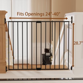 Adjustable Baby Safety Swing Gate, Hardware-Mounted Metal Gate for Stairs and Doorways, Secure Latch for Kids and Pets (Black, 24"-40.5" W x 28.75" H)