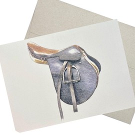 Classic English Riding Saddle Greeting Card with Envelope (7X5 Inches, Blank Inside) Equestrian horse rider notecard for lovers of jumping, dressage and other pony shows - 206