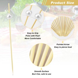 Cocktail Picks 400PCS, Toothpicks for Appetizers, Tooth Picks Wooden, 4.7 Inches Skewers Sticks for Fruit Drinks Food, Party Supplies White Pearl Bamboo Toothpicks Charcuterie Boards Accessories