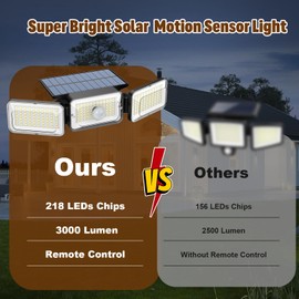 4 Pack Solar Lights Outdoor, 2800LM 218 Led Motion Sensor Outdoor Lights with Remote Control, 3 Heads IP65 Waterproof Security Solar Flood Lights for Outside Backyard Yard Porch
