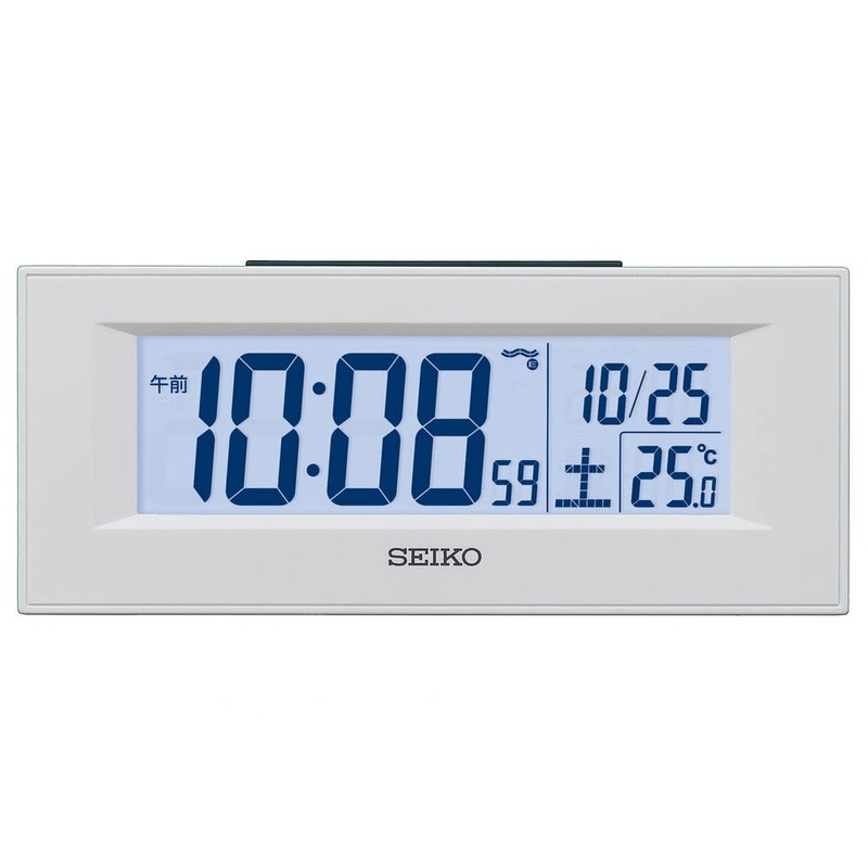Seiko Clock DL218W Alarm Clock, Radio Wave, White, Digital, LED