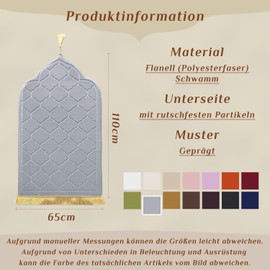 LAVAMOND Prayer Rug Prayer Rug Muslim Padded Muslim Prayer Rug Thick Fabric (Light Grey)