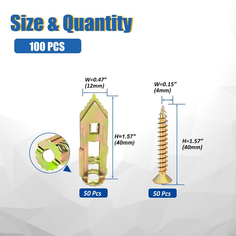 Self Drilling Drywall Anchors with Screws Kit - 100 Pcs