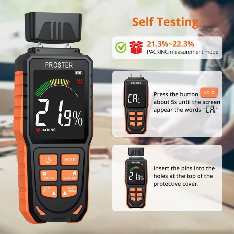 Proster Rechargeable Moisture Meter with Tri-Colour Display – Wall Damp