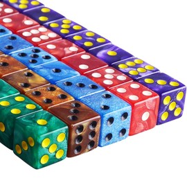 AUSTOR 50 Pieces 6 Sided Dice Set 5 Pearl Colors Square Corner Dice with Free Velvet Pouch