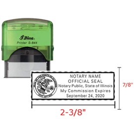 Illinois Notary Stamp | Self Inking | Shiny Green Body | 2.3x0.81 Inch Rectangular Imprints