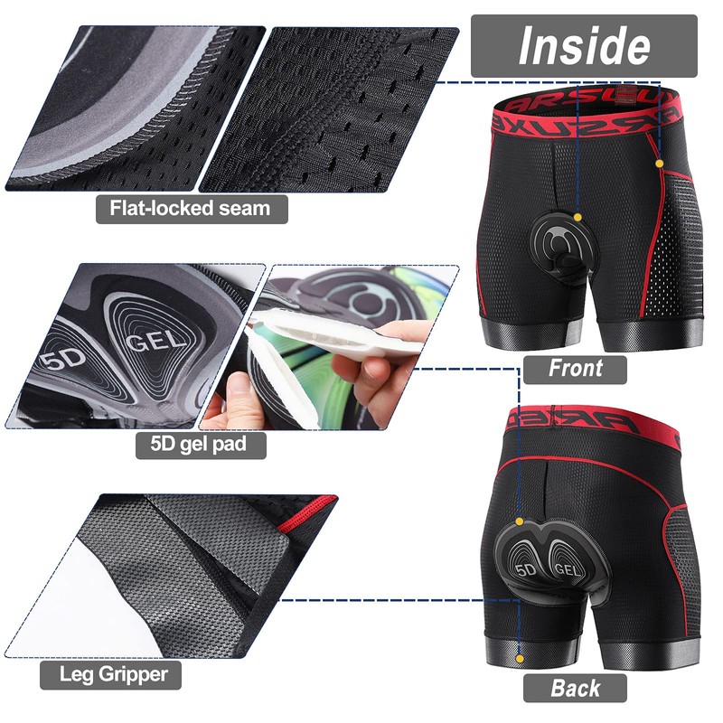 ARSUXEO Men's Cycling Shorts 5D Gel Padded Mountain Bike Undershorts