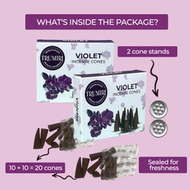 Violet Incense Cones - Total 20 Cone Incense - Dual Pack of 10 Insence Cones - Incense Cones Scented - Cone Incense Scents - Insense Cones - Incent Cone