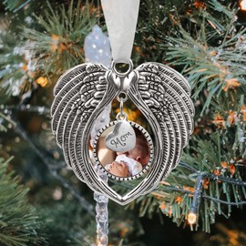 Christmas Ornaments Angel Wings with Custom Photo Frame for Loss of Loved One Remembrance Keepsake with Silk Ribbon & Red Gift Box