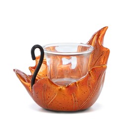 Napco - Portavelas votivo de hojas de arce de otoño de 5.25 pulgadas, decoración de mesa para Acción de Gracias, Halloween y ambiente estacional, diseño de hojas metálicas anaranjadas