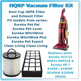 HQRP Filter Kit compatible with Eureka Pet Pal 3271AVZ 3271BLU 3271BZ / Pet Lover 3276AZ 3276AVZ Upright Vacuum Cleaner, HF-7 DCF-21 Replacement