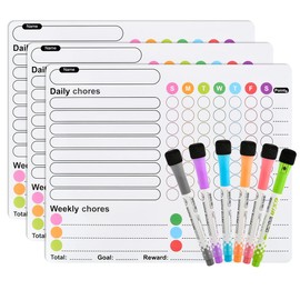 FOCCTS Magnetic Chore Chart, 3Pcs Magnetic Dry Erase Chore Chart with 6 Eraser Cap Markers, Daily Schedule Chore Chart Chore Board for Family, Daily Reward to-Do Checklist for Refrigerator
