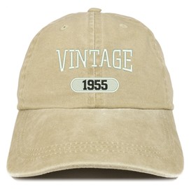 Trendy Apparel Shop Vintage 1955 Embroidered 70th Birthday Soft Crown Washed Cotton Cap - Khaki