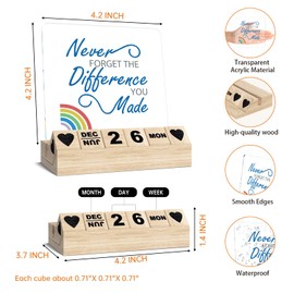 Wooden Block Calendar for Desk, Employee Appreciation Gifts for Coworker, Inspirational Motivational Gifts for Women, Never Forget The Difference You Make Sign, Office Desk Accessories Acrylic Plaque