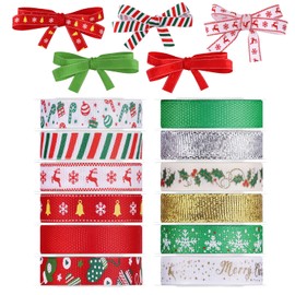 LUTER 12 Rolls Christmas Ribbons, 60 Yards Christmas Wrapping Ribbon Christmas Fabric Ribbon Christmas Wired Ribbon for Christmas Gift Hair Bow Clip Making Crafting Wedding Decor