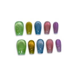 Yabonica 1000 Times Reusable Press On False Nails Square, Handmade Press on Nails Short 10 Pcs-Wear Comfortably (006S)